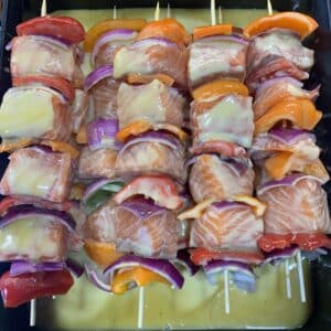 Brochettes de saumon moutarde et miel